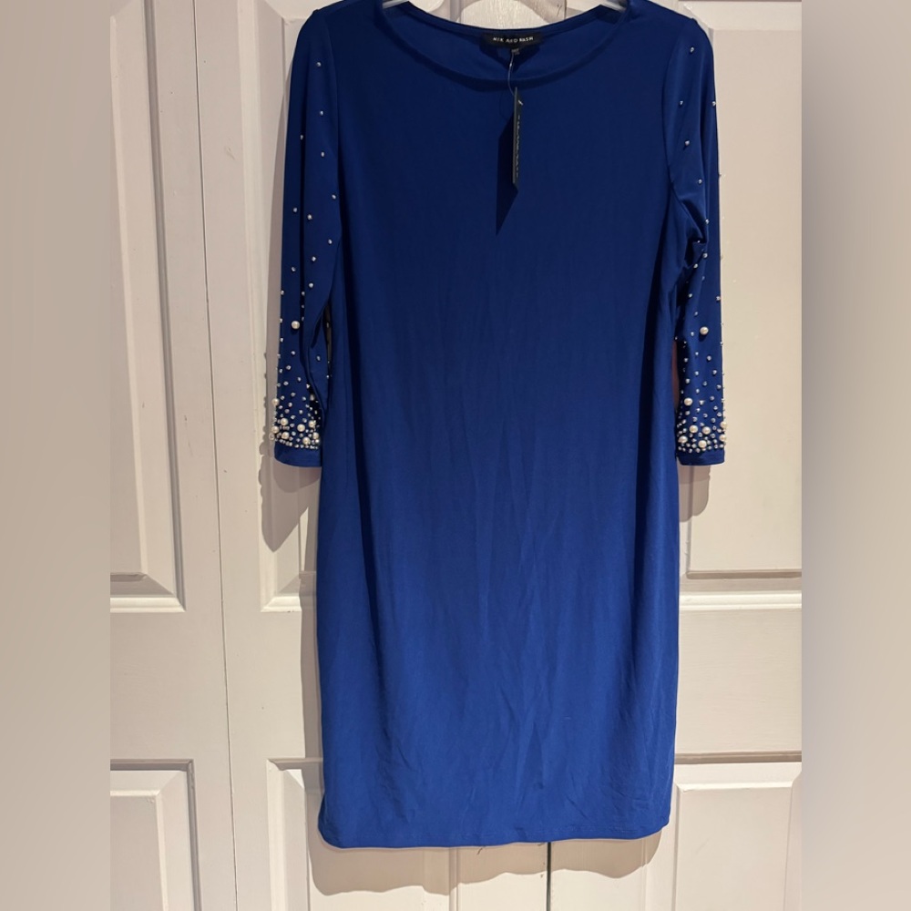 Chic Royal Blue Dress with Pearl Detailing